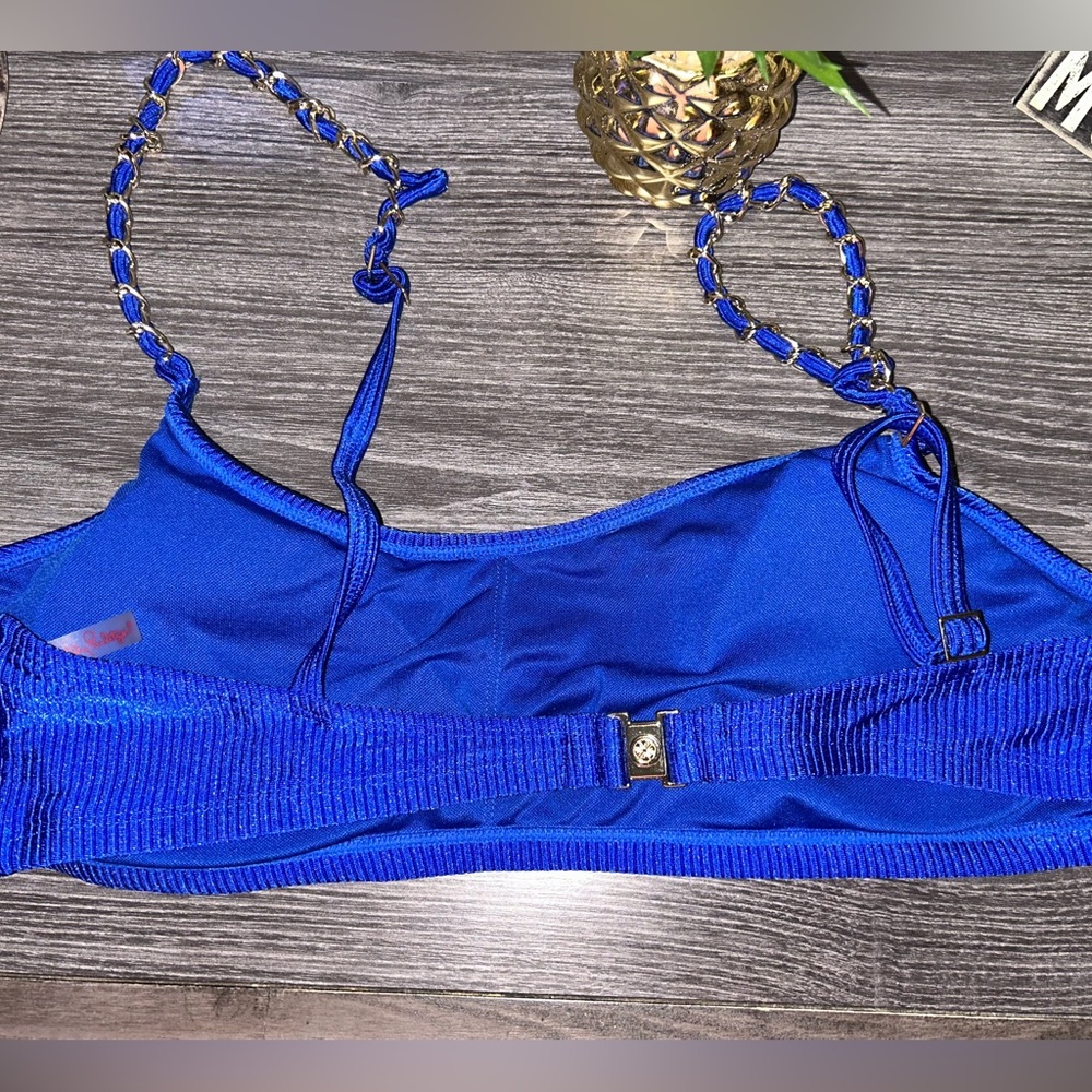 Lilly Pulitzer Blue Bikini Top & Bottom with Gold Chain straps. Size 12 - Picture 3 of 8
